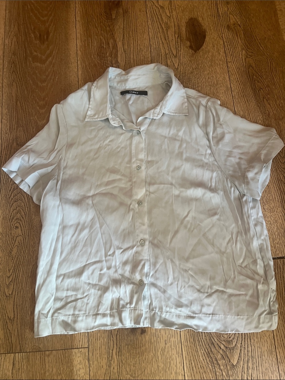 Quince light blue Short-Sleeve Button-Up Blouse